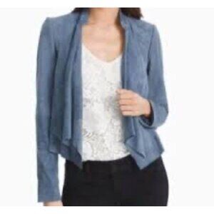 White House Black Market Open Drape Front dusty Blue Genuine Suede Jacket Sz S